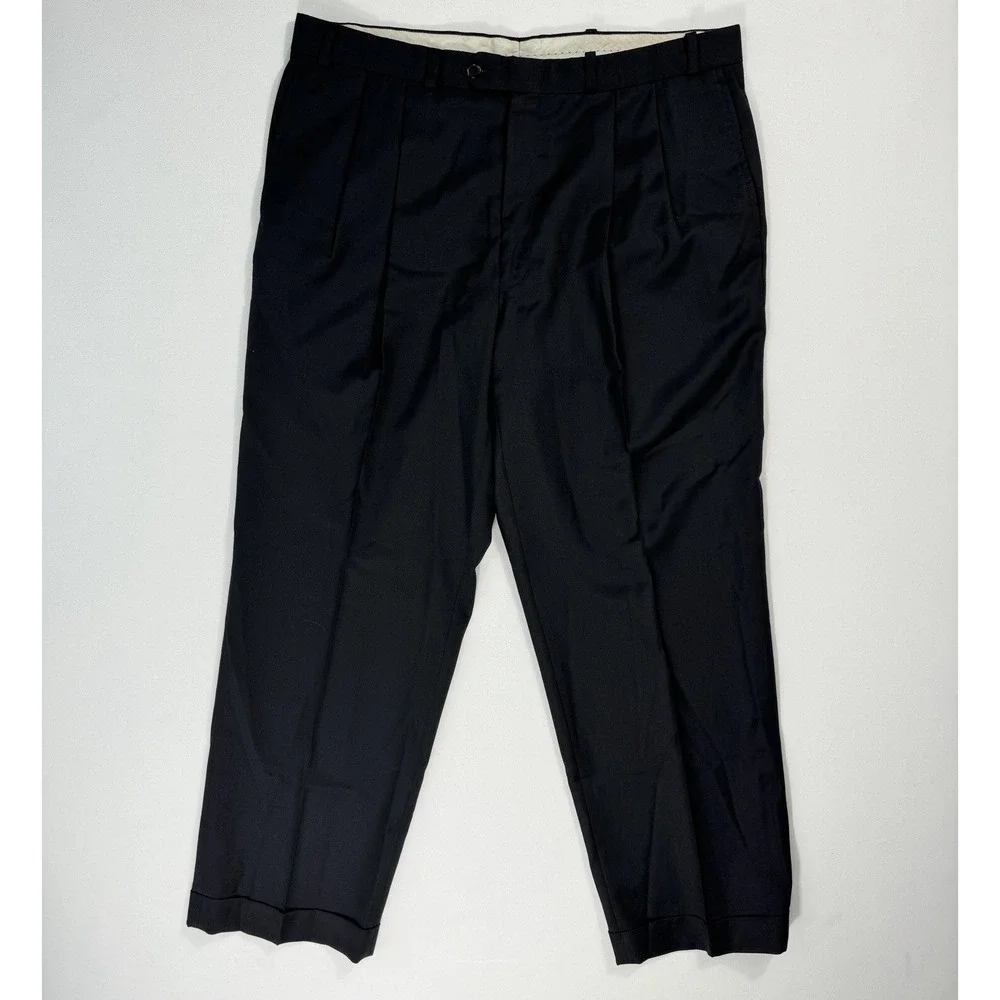 Lauren Ralph Lauren Total Comfort Black Pleated Wool Dress Pants 36x29 Cuffed